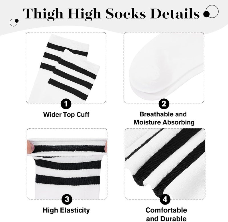 Zando Women's 6-Pack Cotton Thigh High Over Knee Socks - Striped Boot Socks & Leg Warmers for Daily, Sports, Cosplay - Image 3